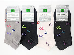 Жіночі короткі шкарпетки Montebello, літні, бавовняні, сердечки. Розмір 36-40 12 пар в уп. мікс кольорів