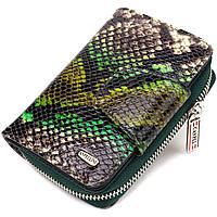 Женское фактурное вертикальное портмоне с монетницей на молнии из натуральной кожи с тиснением под змею pm
