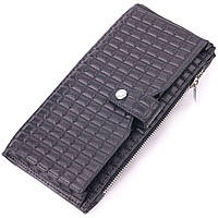 Стеганый вертикальный мужской бумажник из натуральной кожи KARYA 21425 Черный pm