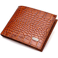 Фактурный мужской бумажник без застежки горизонтального формата из натуральной кожи с тиснением под крокодила