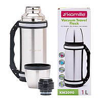 Термос Kamille 1000ml. из нержавеющей стали с ручкой и ремешком KM-2090 pm