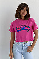 Укорочена футболка з написом Pasadena фуксія колір, L (є розміри)