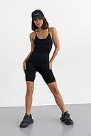 Жіночий спортивний комбінезон на бретелях чорний колір, L/XL (є розміри)