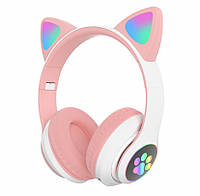 Бездротові Bluetooth навушники з вушками Cat Ear VZV-23M/7805 з LED підсвіткою Рожеві ar
