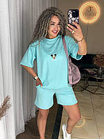 Женский трикотажный костюм футболка свободного кроя с Микки Маусом и шорты Dde5961