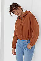 Укорочене жіноче худі на блискавці коричневий колір, L (є розміри)