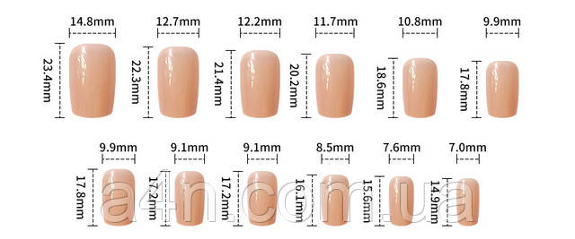 Накладные ногти - Интернет-магазин A4N Размеры накладных ногтей