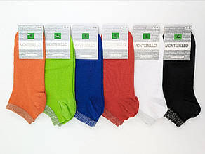 Жіночі шкарпетки Montebello, шкарпетки короткі однотонні з люрексом 36-40, 12 пар/уп яскравий мікс