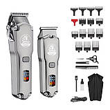 Акумуляторна машинка для стрижки волосся та триммер для бороди VGR V-675 бездротовий комплект з 14 насадками, фото 10
