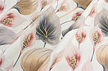 Ранфорс digital шириною 240 см "Кали" пудрові з сіро-бежевим листям № N-3276, фото 4