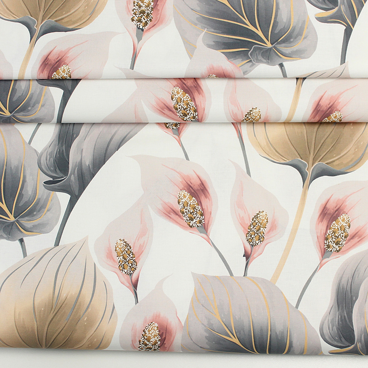 Ранфорс digital шириною 240 см "Кали" пудрові з сіро-бежевим листям № N-3276, фото 1