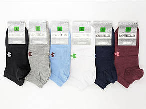 Жіночі короткі шкарпетки Montebello,літні, стрейчеві, бавовняні, однотонні з емблемою. Розмір 35-40 12 пар в уп. мікс