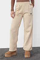 Трикотажные штаны на флисе с накладными карманами - кофейный цвет, S (есть размеры) pm