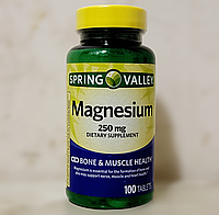 Магнезиум магний Spring Valley Magnesium 250 mg 100 таблеток здоровье костей, мышц, сердца, таблетки магния