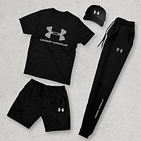 Мужской костюм Under Armour Футболка Шорты Штаны Кепка в подарок трикотажный комплект андер армор черный