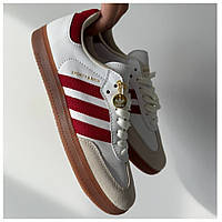 Женские кроссовки Adidas Samba Sporty & Rich White Red, белые кожаные кроссовки адидас самба спорти рич