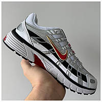 Женские кроссовки Nike P-6000 White Silver Black Red, кожаные кроссовки найк P-6000