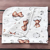 Дитячий плед мусліновий у коляску, ліжечко для новонароджених малюків з мусліну 100*80 см BST біло-коричневий