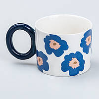 Чашка 400 (мл) керамическая для чая и кофе с цветком Ø 7.5 (см) синяя