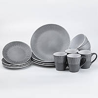 Столовый сервиз тарелок и кружек на 4 персоны керамический набор посуды современный серый