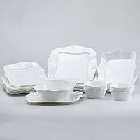 Столовый сервиз квадратный 26 тарелок керамических набор посуды белый