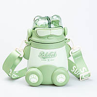 Детский термос с ремешком 550 (мл) термо поилка для детей зеленый для мальчика и девочки