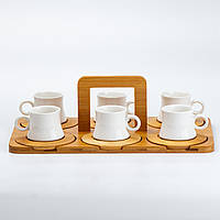 Набір чашок 100 (мл) із блюдцями для кави 6 штук на дерев'яною підставкою