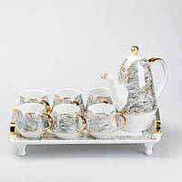 Чайно столовый сервиз на 6 персон: 6 чашек 250 (мл) и заварочный чайник 1.2 (л) на подставке керамический