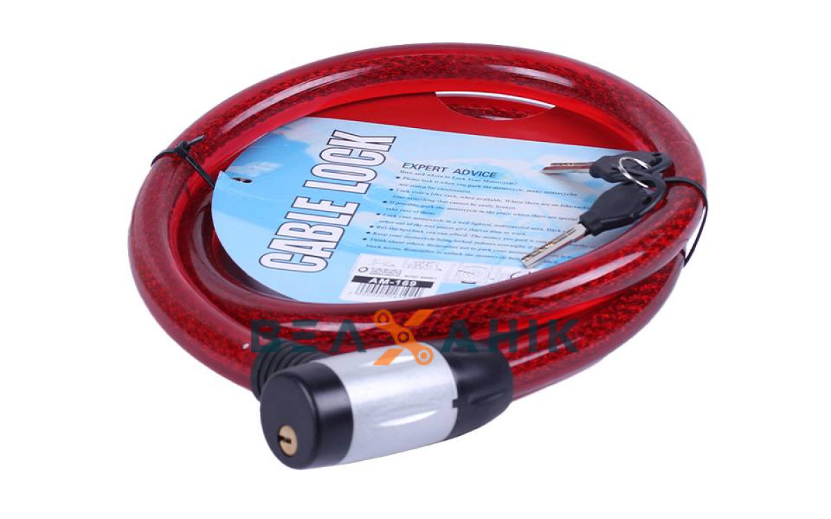 Замок на ключі 25x1500 мм ZX1106 тросовий червоний, фото 1