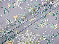 Ткань Коттон вышивка цветочная фантазия, серо-лиловый