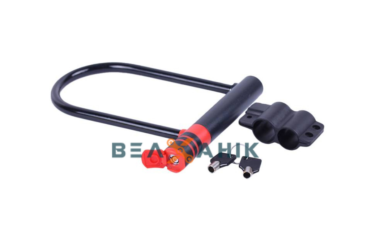 Замок на ключі 11x240 мм ZX5103 U-подібний чорно-червоний, фото 1