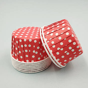 Паперова форма для мафінів із бортиком велика Червона в горох — 25 шт