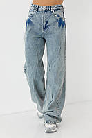 Жіночі джинси-варені wide leg із защипами - блакитний колір, 40р.