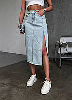 Длинная джинсовая юбка с разрезом (голубая, джинс) 34, 36, 38, 40 размеры