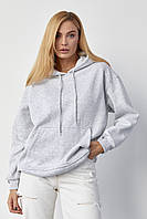 Утепленное женское худи с карманом-кенгуру - светло-серый цвет, L (есть размеры) pm