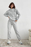 Утепленный женский спортивный костюм с капюшоном - серый цвет, L (есть размеры) pm