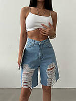 Літні жіночі джинсові шорти з дірками та бахромою (блакитні) 34, 36, 38, 40 розміри