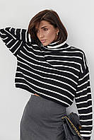Укорочений светр у смужку oversize чорний колір, L (є розміри)