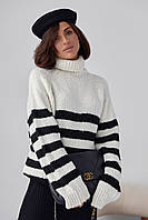В'язаний жіночий светр у смужку молочний колір, L (є розміри)