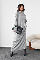 Вязаное платье oversize с высокой горловиной - серый цвет, L (есть размеры) pm