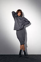 Костюм с платьем и свитером украшен рваным декором - темно-серый цвет, L (есть размеры) pm