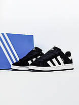 Жіночі кросівки Adidas Campus Black White Адідас Кампус чорно білі замшеві демісезон демісезон унісекс, фото 5