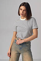 Трикотажная женская футболка в тонкую полоску - молочный цвет, M (есть размеры) pm