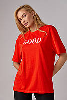 Трикотажная футболка с надписью Good vibes - красный цвет, M (есть размеры) pm
