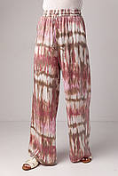 Летние прямые штаны на резинке с абстрактным принтом - розовый цвет, S (есть размеры) pm