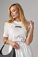 Жіноча футболка з вишитим написом Miu Miu молочний колір, L (є розміри)
