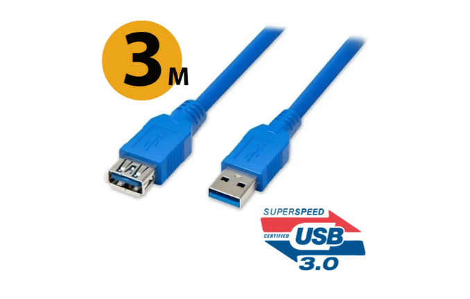 Кабель подовжувач USB 3.0 AM/AF 3 метра синій, фото 1