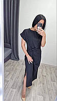 Женское модное стильное платье с коротким рукавом размер оверсайз р.44 чёрный