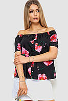 Блуза с цветочным принтом, цвет черно-розовый, 244R088