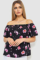 Блуза с цветочным принтом, цвет черно-сиреневый, 244R088